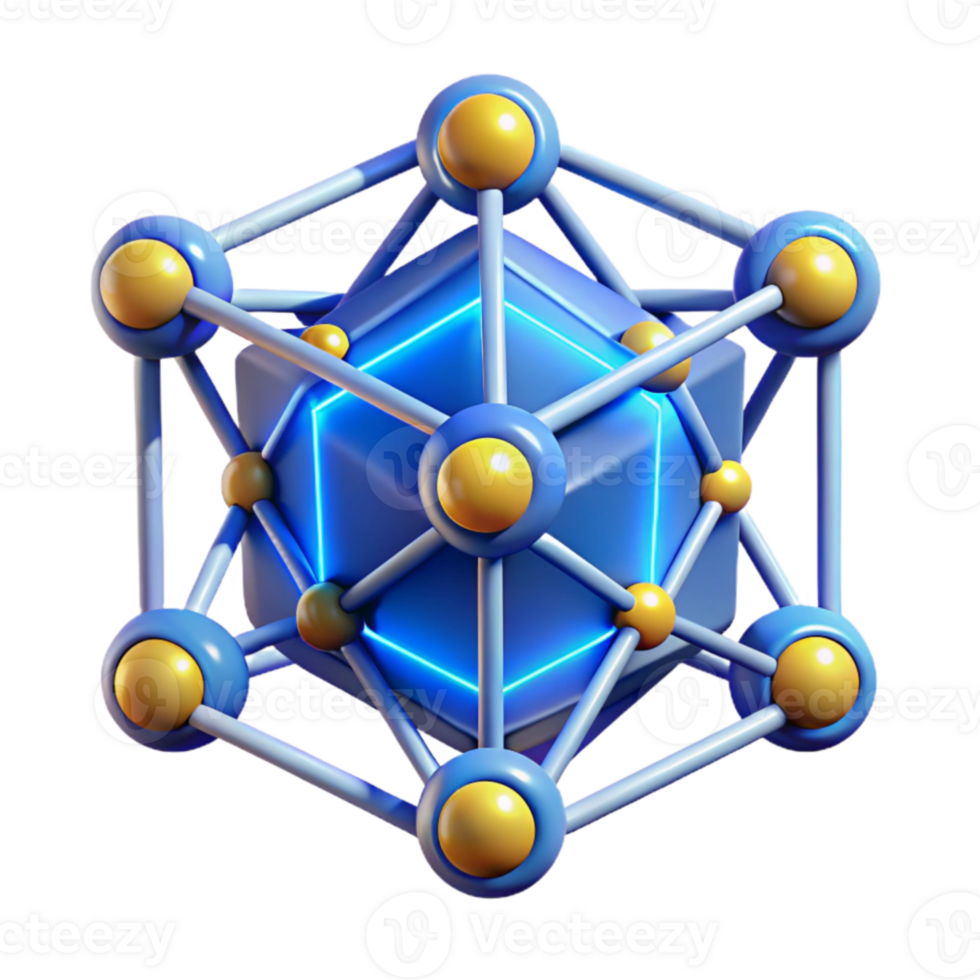 réseau structure 3d modèle de interconnecté nœuds png