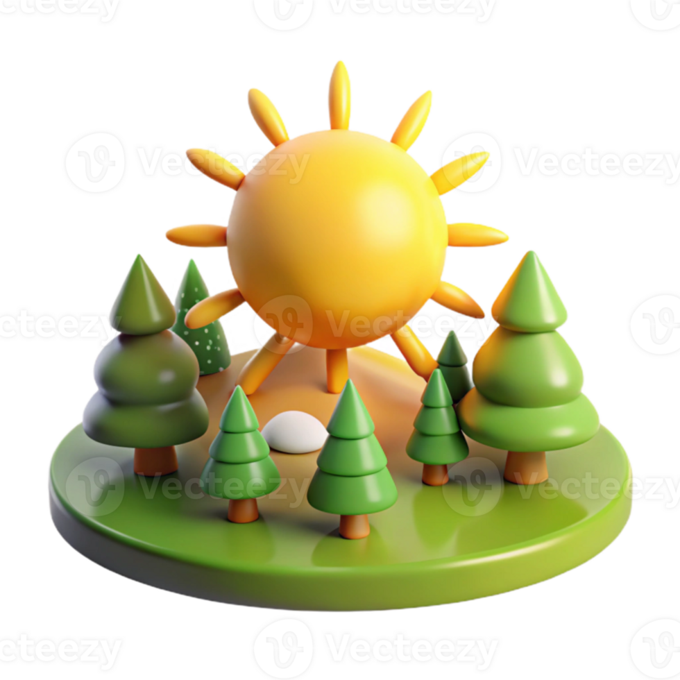 beautiful contemporary Sunny 3D Cartoon Forest Illustration genuine png