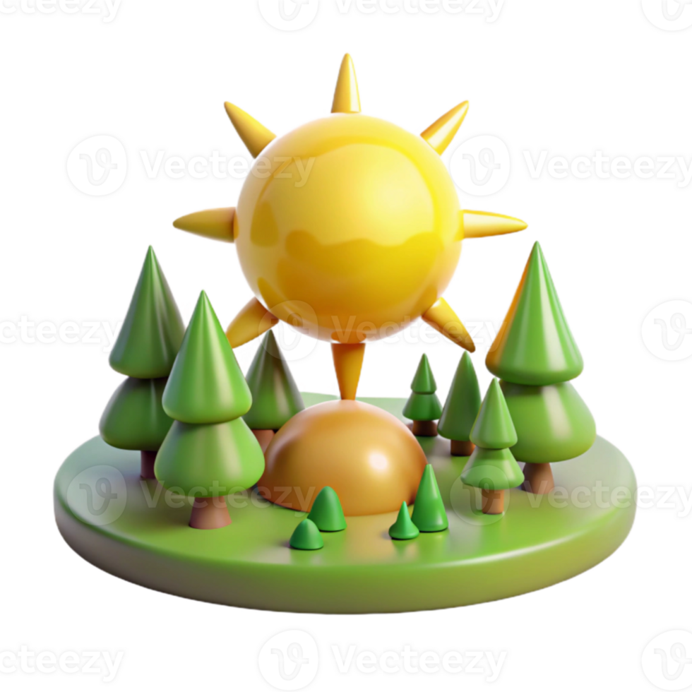 vibrant minimalist Sunny 3D Cartoon Forest Illustration professional png