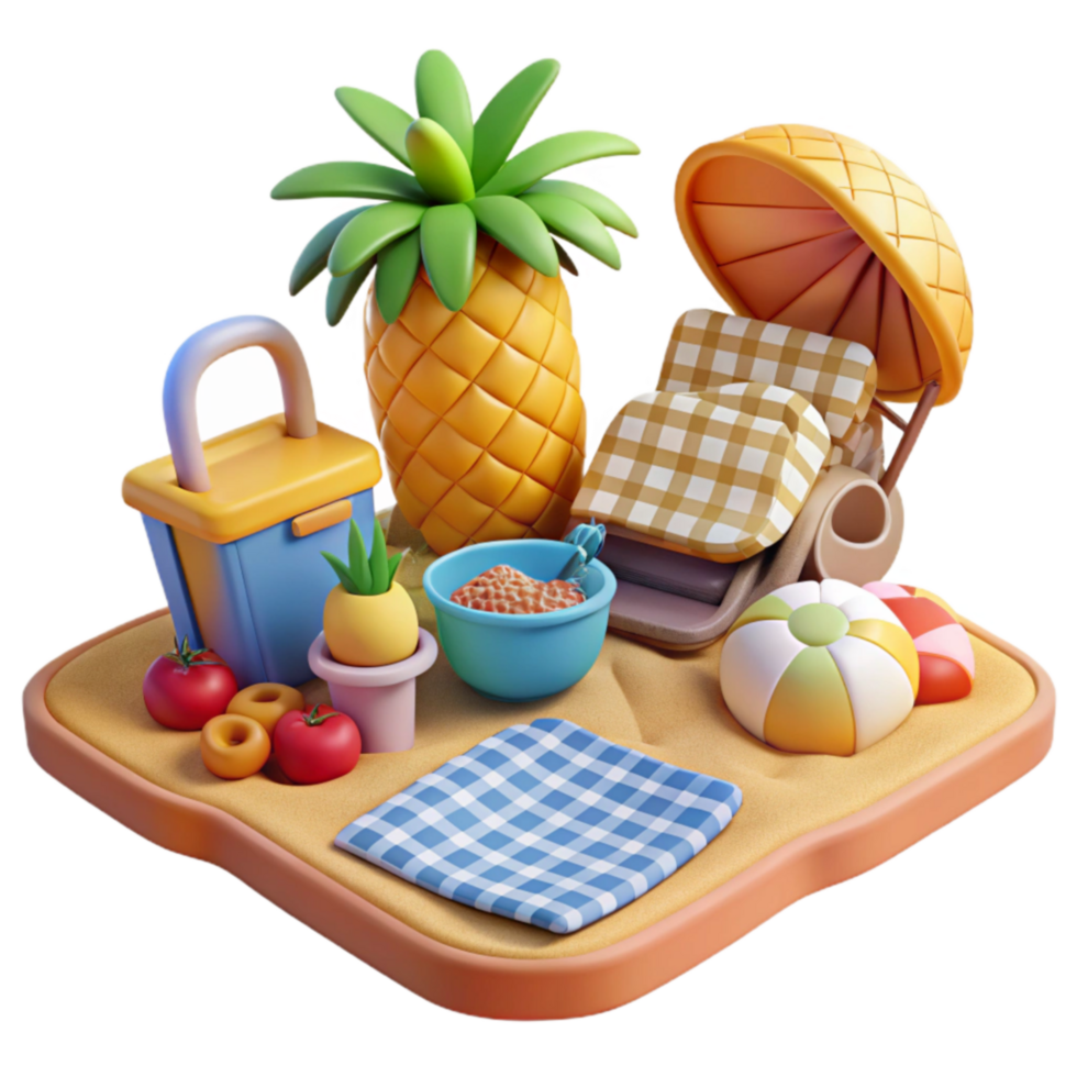 Summer Beach Picnic Relaxing 3D Scene png
