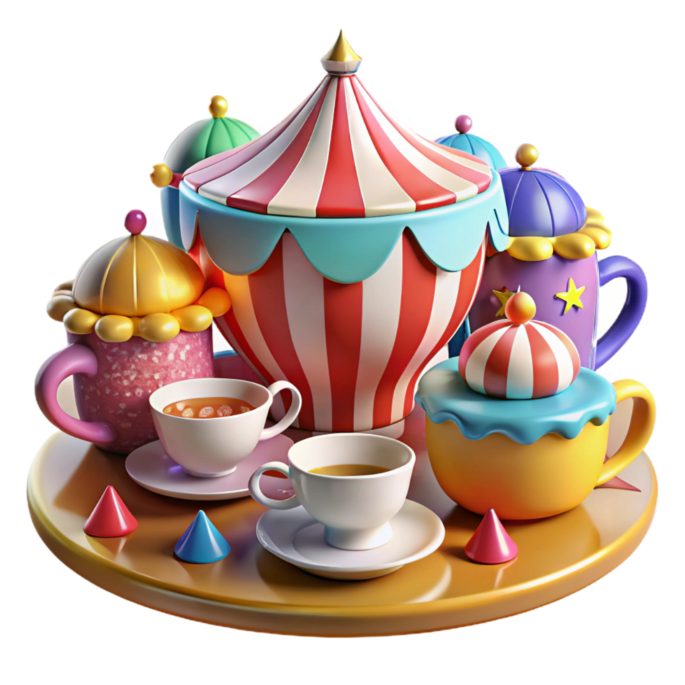 Whimsical Tea Party Carousel Teacups and Pots png
