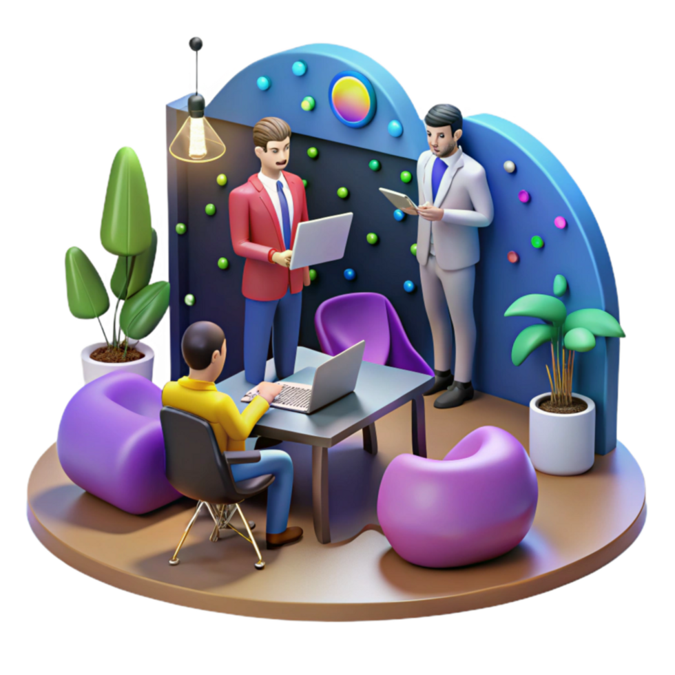 Teamwork, Collaboration, Modern Office, Productivity, Meeting, Business, 3D Render, Creative Workspace png