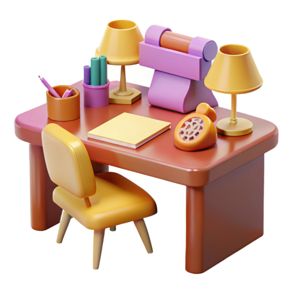Cozy Home Office Desk Setup 3D Render png