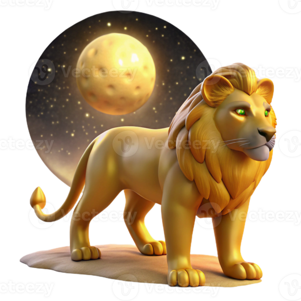 vibrant rustic Golden Lion 3D Render, Night Sky Background 4K png