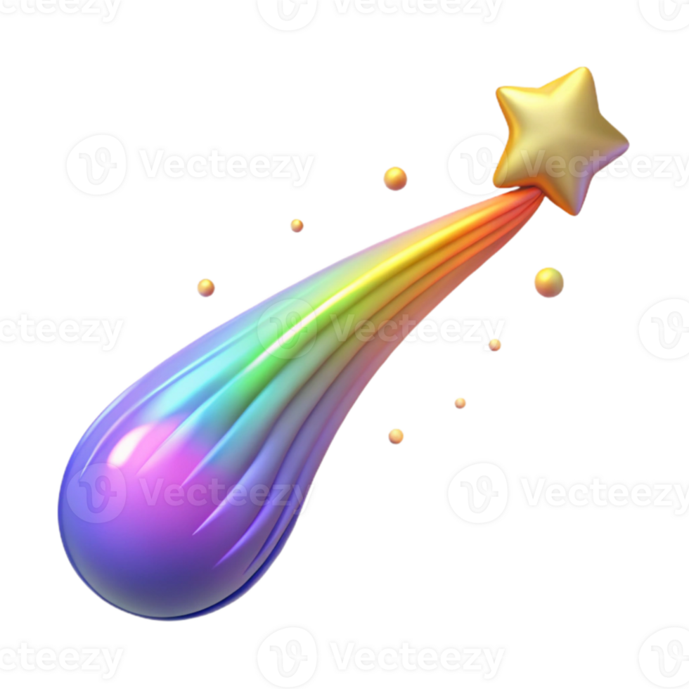 wonderful classic Rainbow Comet 3D Render high resolution png