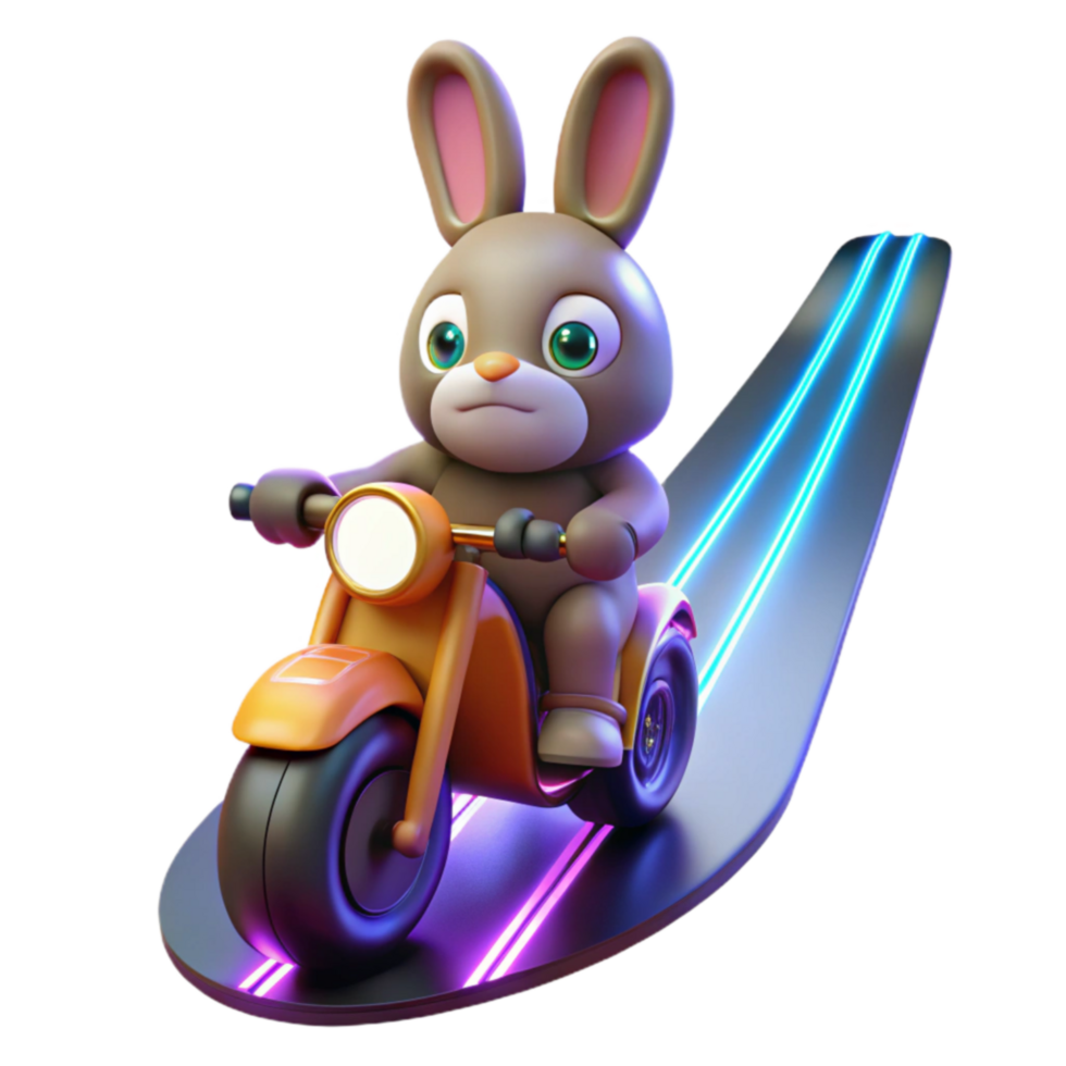 Cute Bunny on a Scooter 3D Render of Adorable Animal Riding png