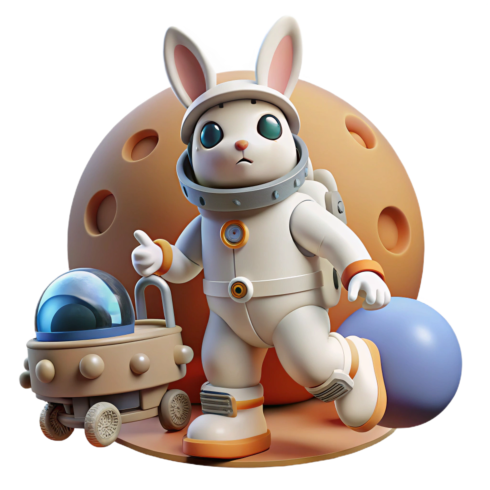 Cute Astronaut Bunny on Moon Mission png
