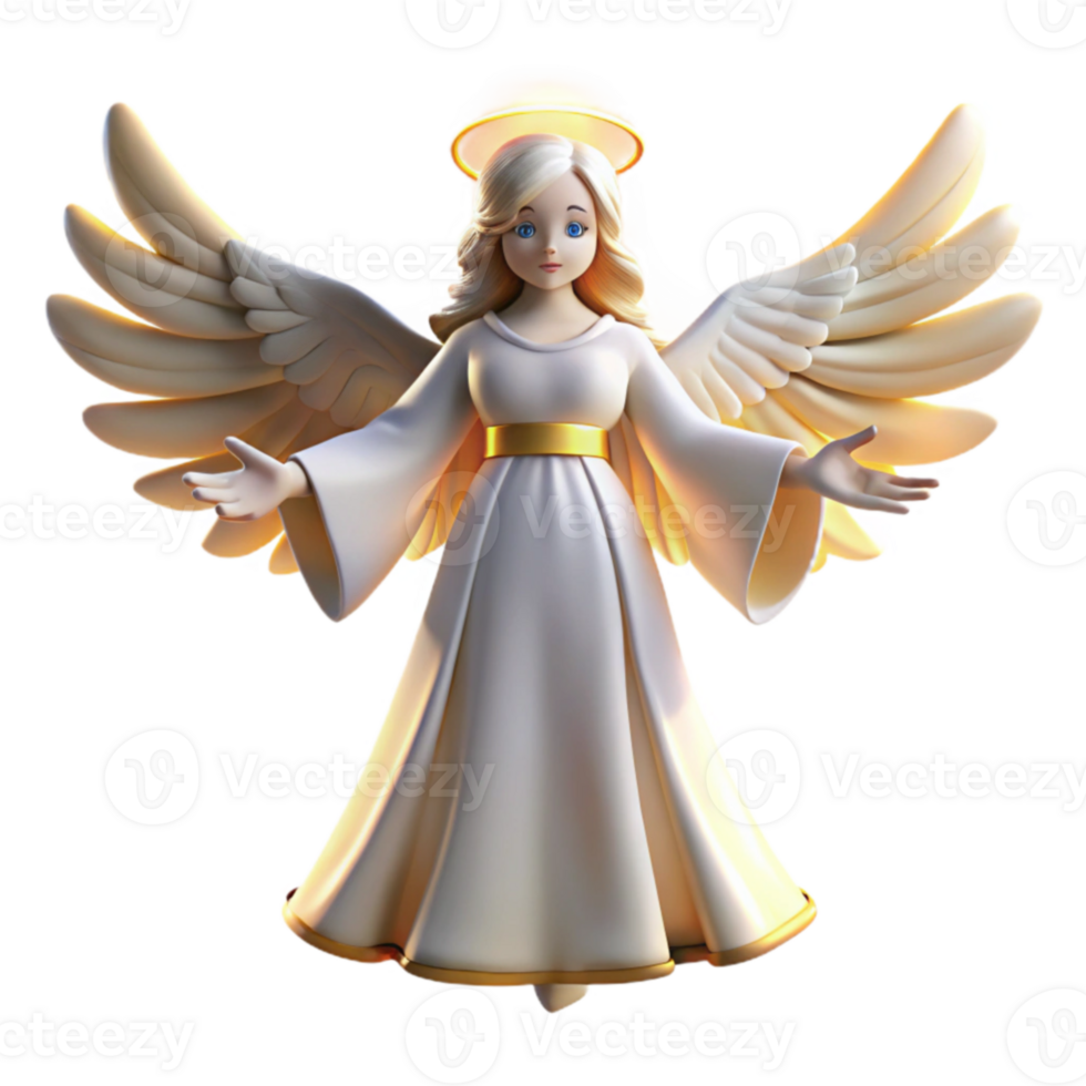 dramatic rustic 3D Render Angelic Figure, Wings, Halo, Celestial Being genuine png