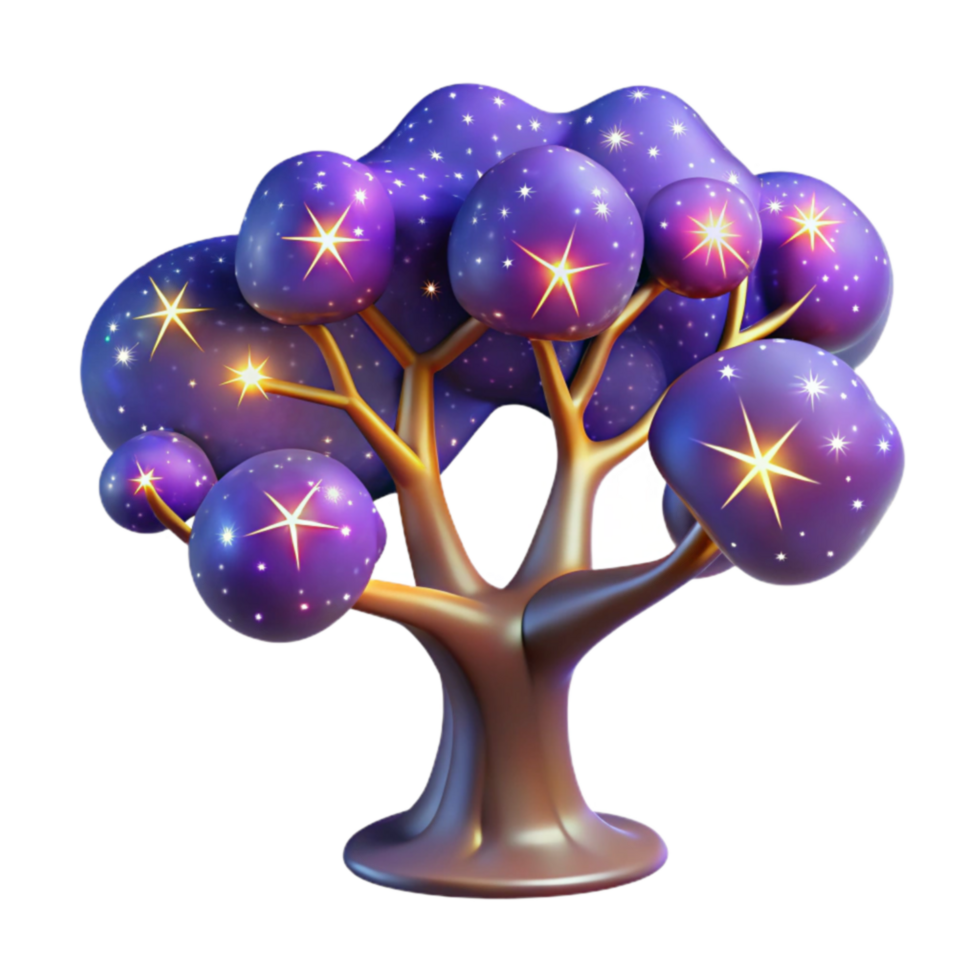 Celestial Tree Night Sky, Glowing Stars, Magical Foliage png