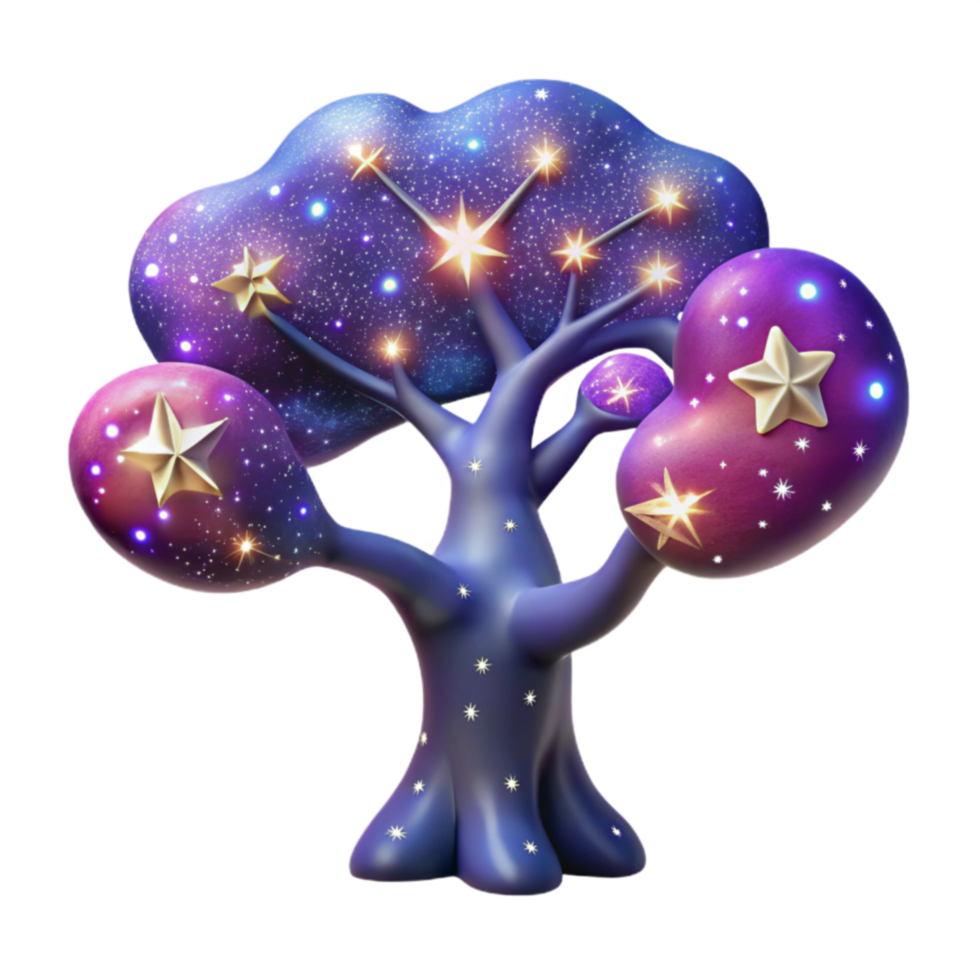 Celestial Tree 3D Render of Magical Night Sky Tree png