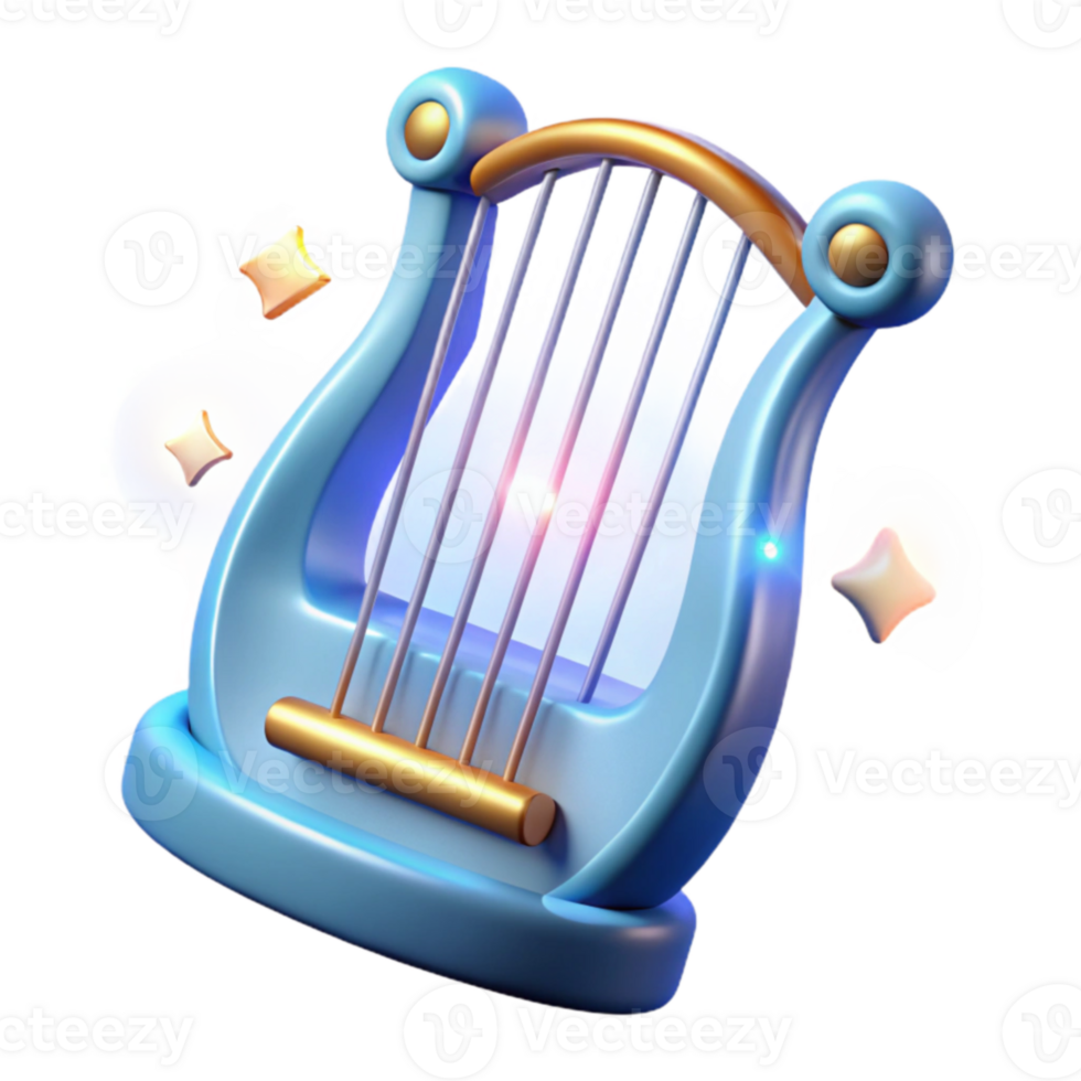 extraordinary rustic 3D Render of a Blue Lyre Musical Instrument detailed png