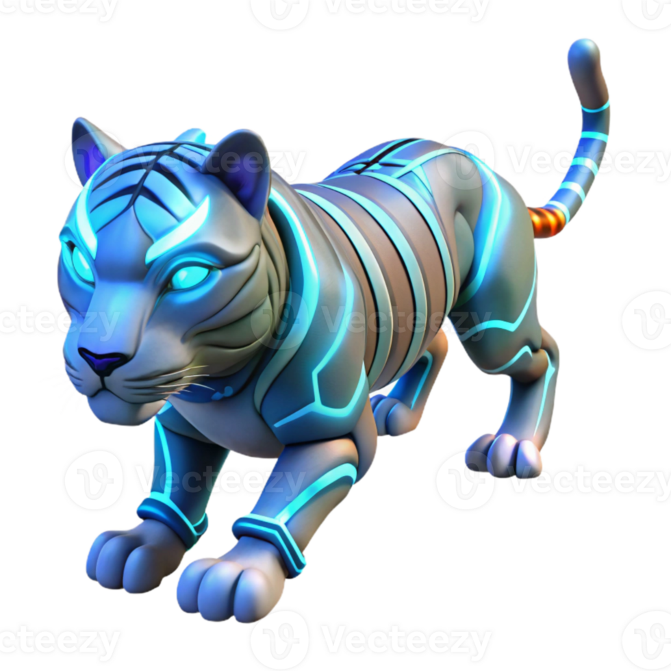 impressive vintage Cybernetic Tiger 3D Render authentic png