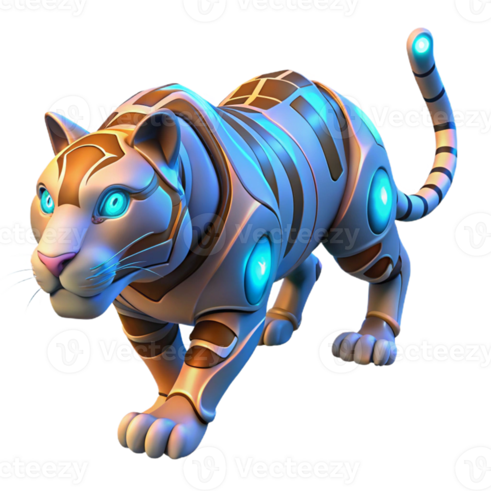 elegant minimalist Robotic Tiger 3D Illustration high resolution png