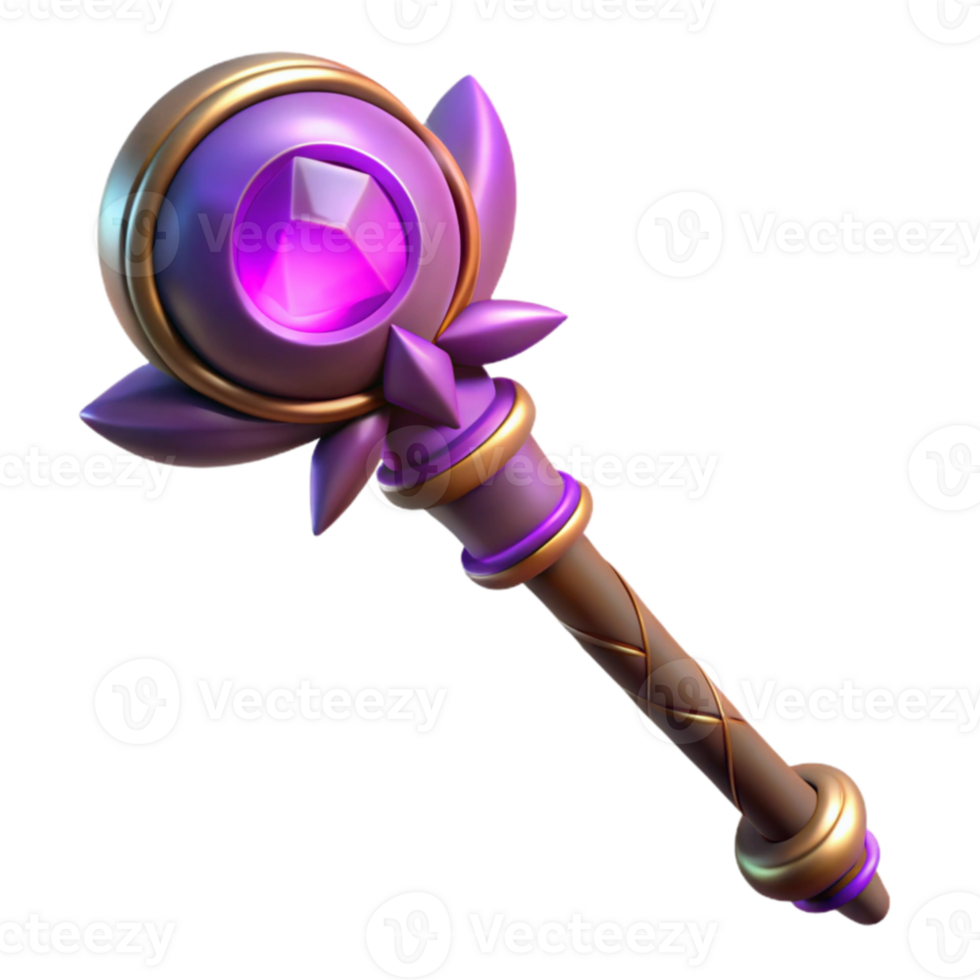 magnificent rustic Purple Crystal Wand 3D Render authentic png