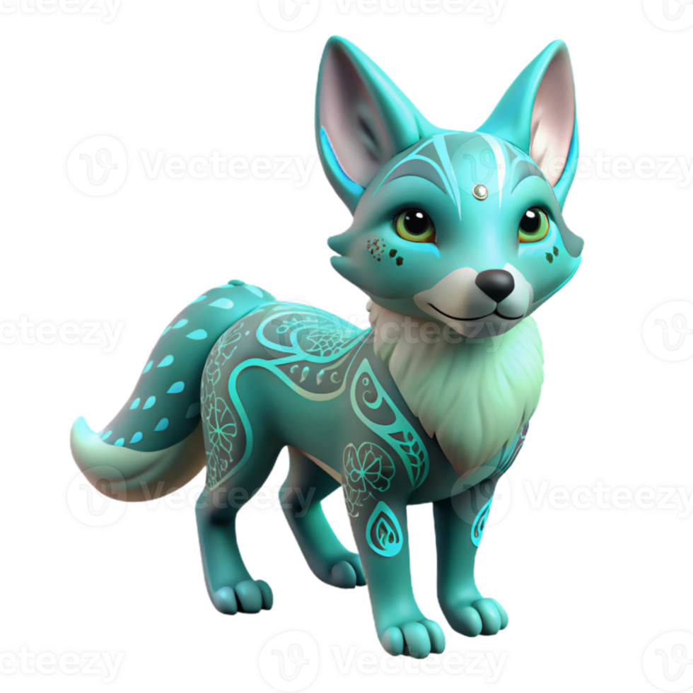 serene rustic Teal Fox 3D Render original png