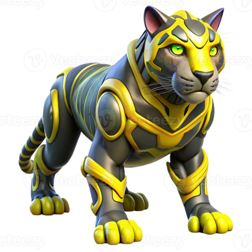 elegant modern Cybernetic Tiger 3D Render original png