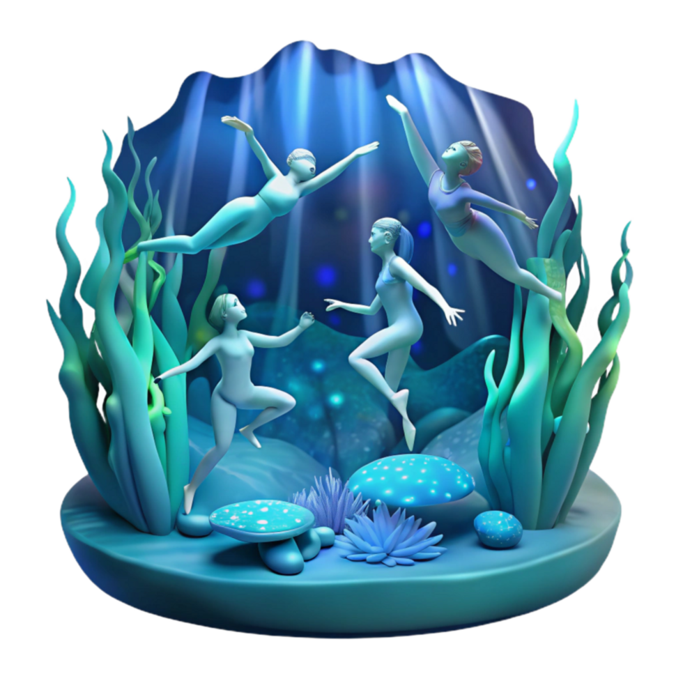 Undersea Ballet Graceful Swimmers in a Dreamlike Ocean png
