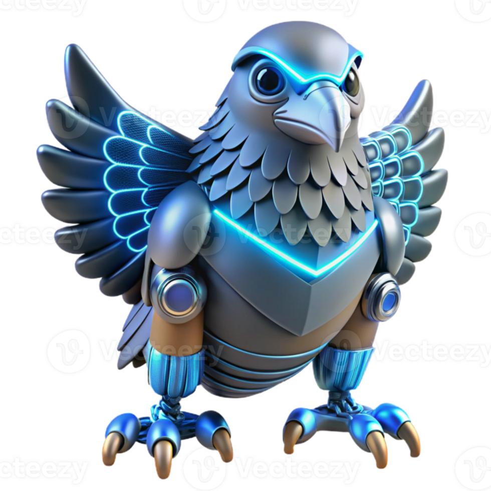 serene contemporary Cybernetic Bird 3D Render high quality png