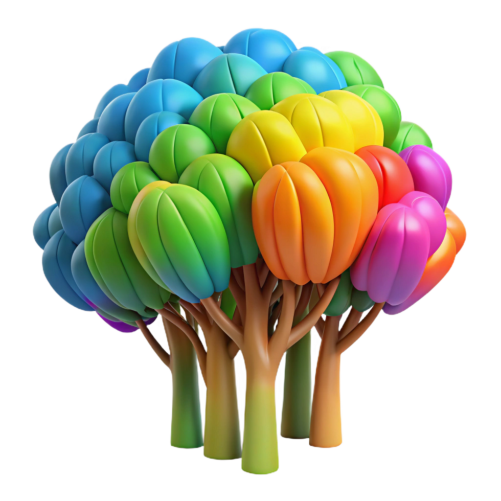 arco Iris árvore Arvoredo colorida 3d render png