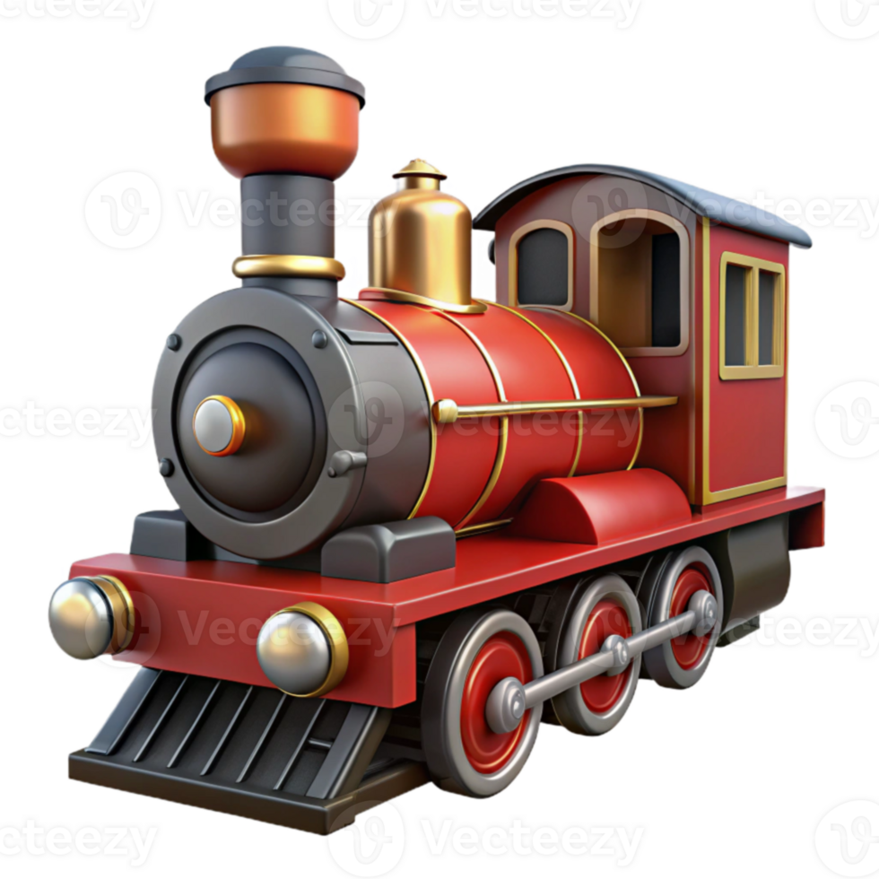 elegant minimalist Red Toy Train 3D Render high resolution png