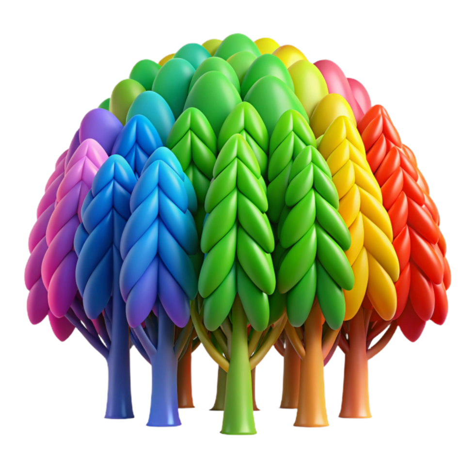 Rainbow Forest Colorful 3D Tree Illustration png