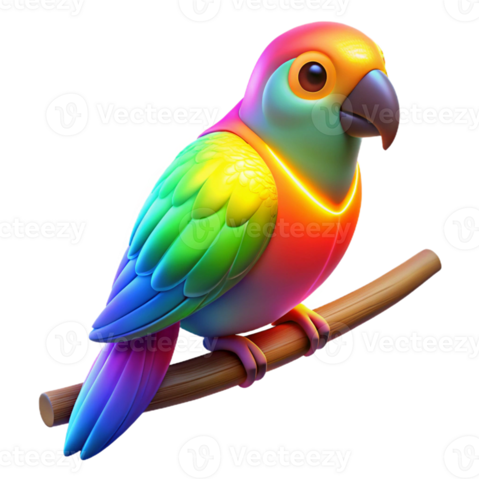 serene minimalist Rainbow Parrot 3D Illustration premium png
