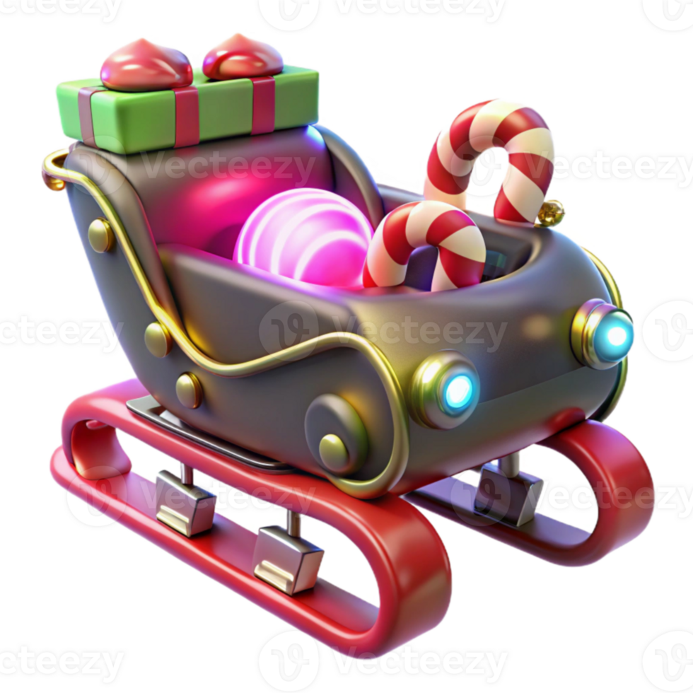 impressive modern 3D Render Christmas Sleigh with Candy Canes and Gifts high quality png
