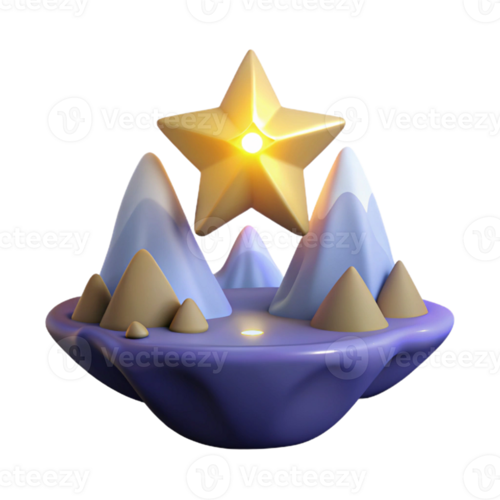 magnificent traditional 3D Render Star Above Mountains Fantasy Island exclusive png