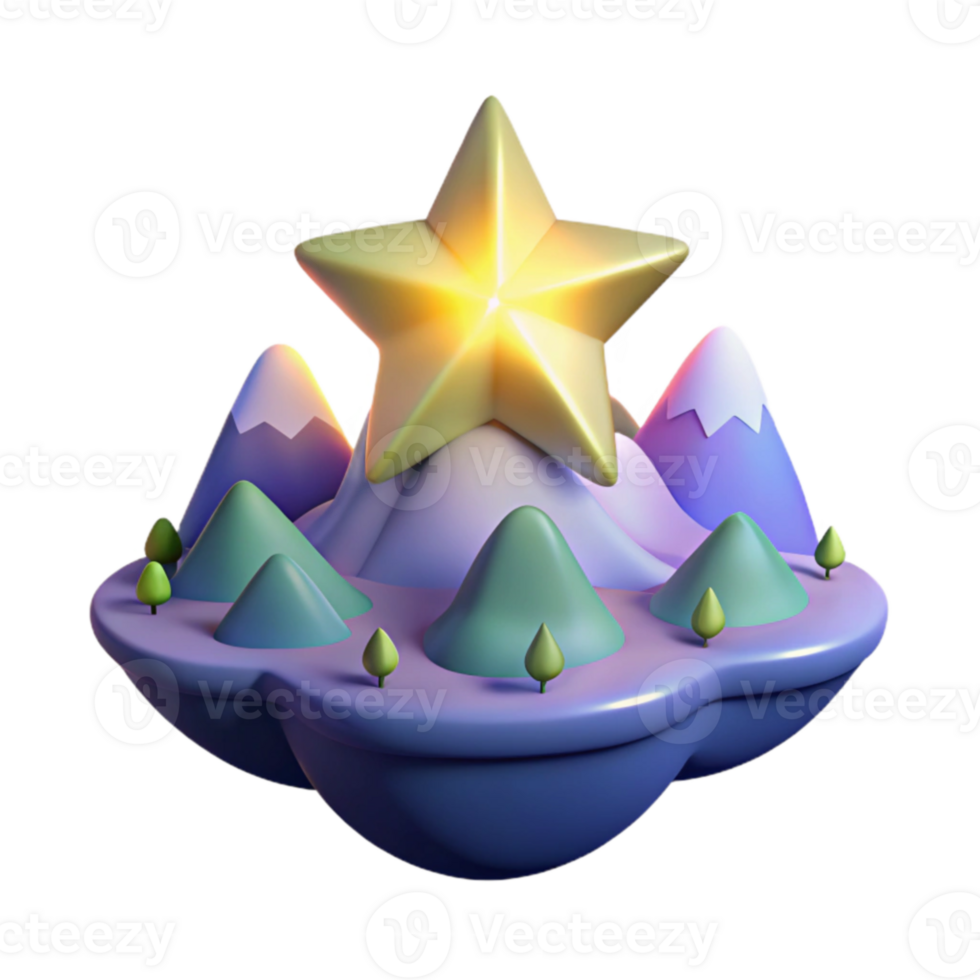 extraordinary rustic Glowing Star on 3D Island Landscape 4K png