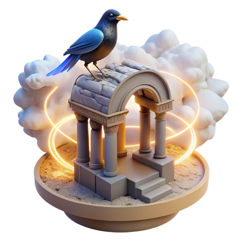 Bird on Ancient Arch 3D Render of Fantasy Architecture png