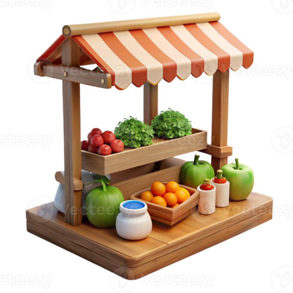 extraordinary artistic 3D Render of a Wooden Fruit and Vegetable Stand high quality png