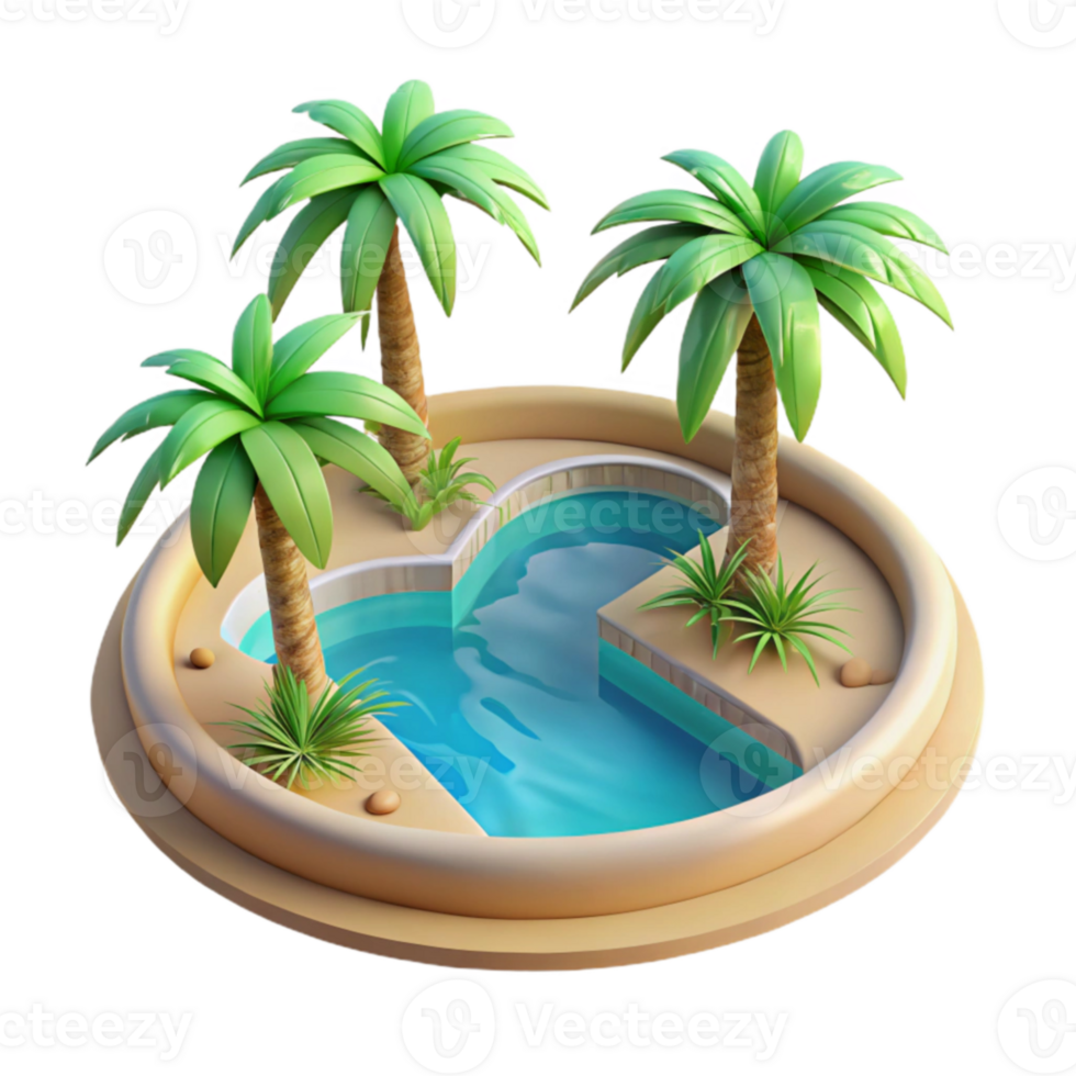 impressive creative 3D Render Oasis Pool Island detailed png