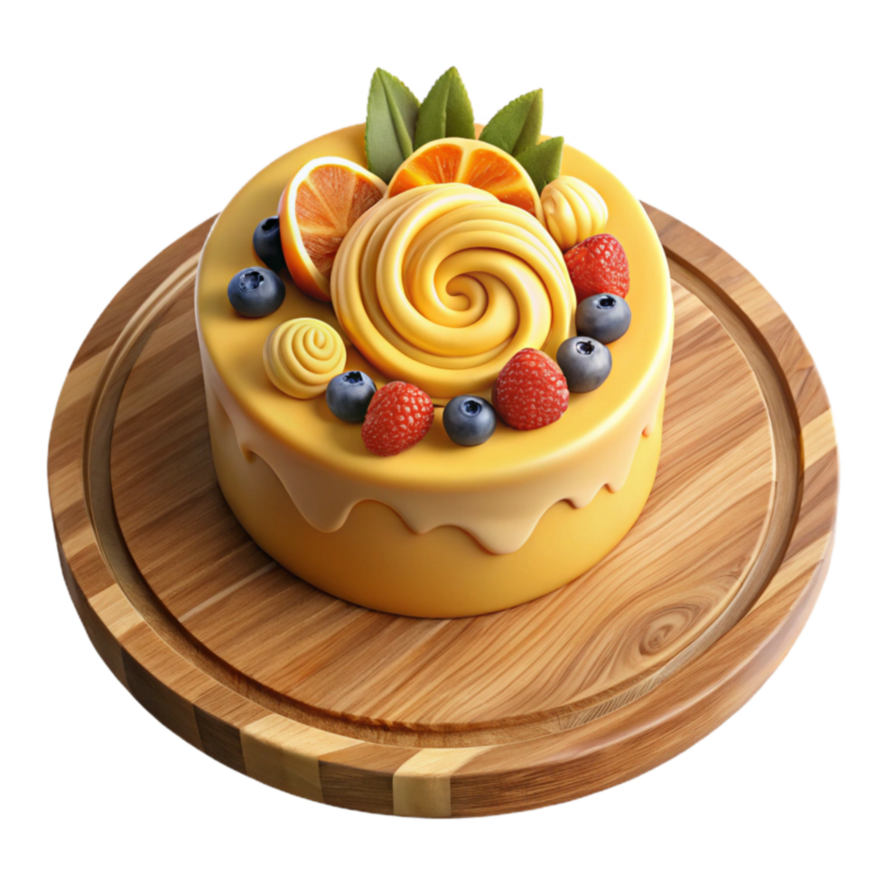 Delicious Yellow Cake with Fruit and Cream Topping png