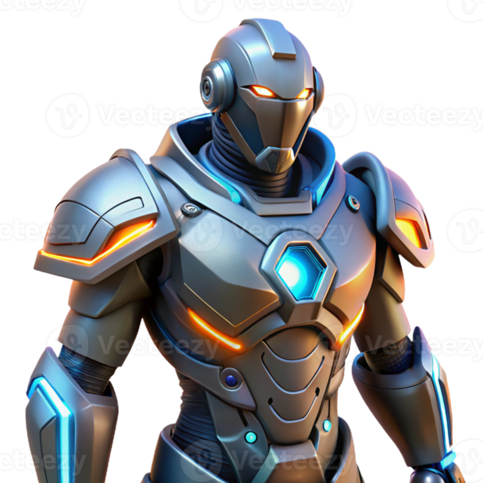 magnificent minimalist Futuristic Armored Robot 3D Render detailed png