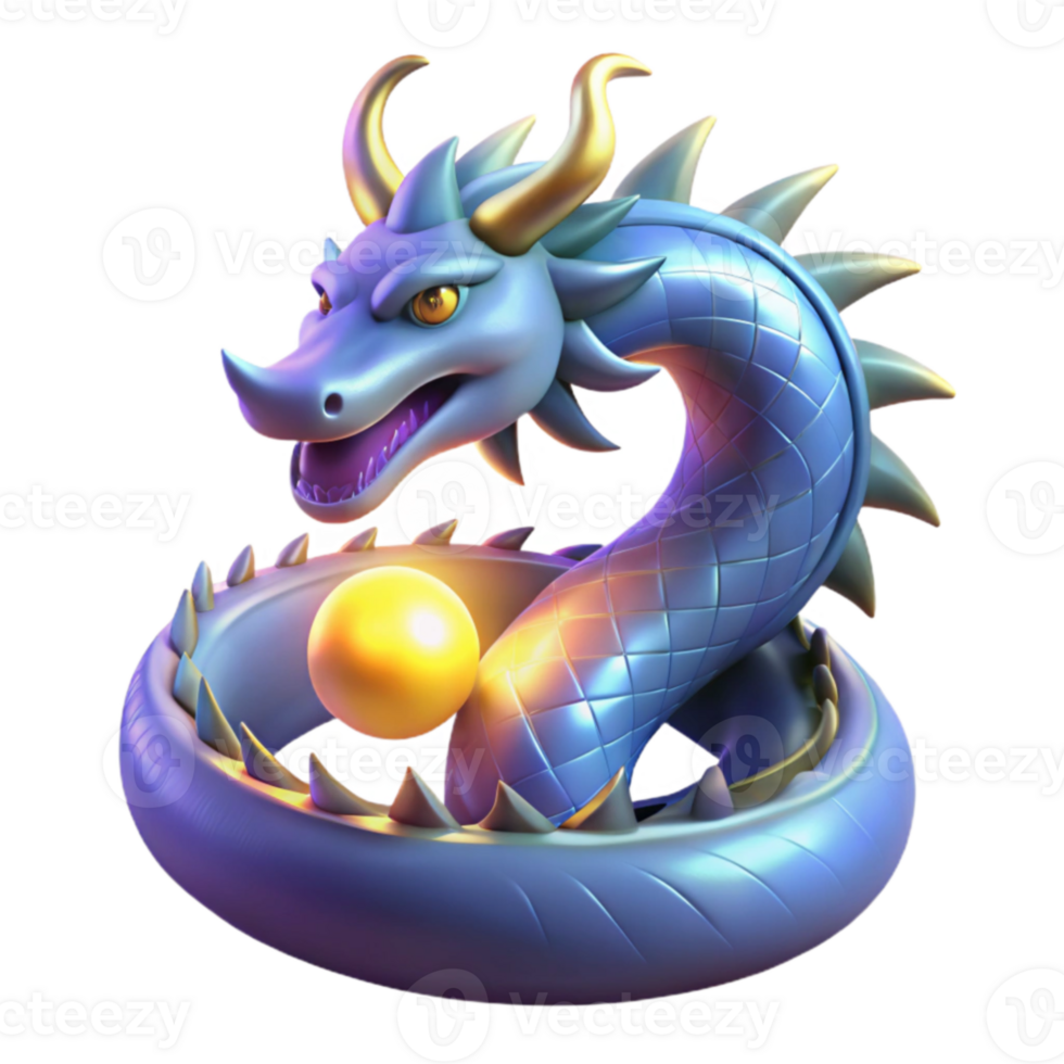 beautiful contemporary 3D Dragon Illustration Guardian of the Golden Orb original png