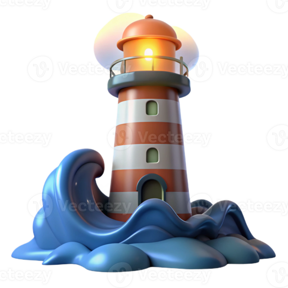 stunning traditional Lighthouse 3D Render, Ocean Waves Illustration genuine png