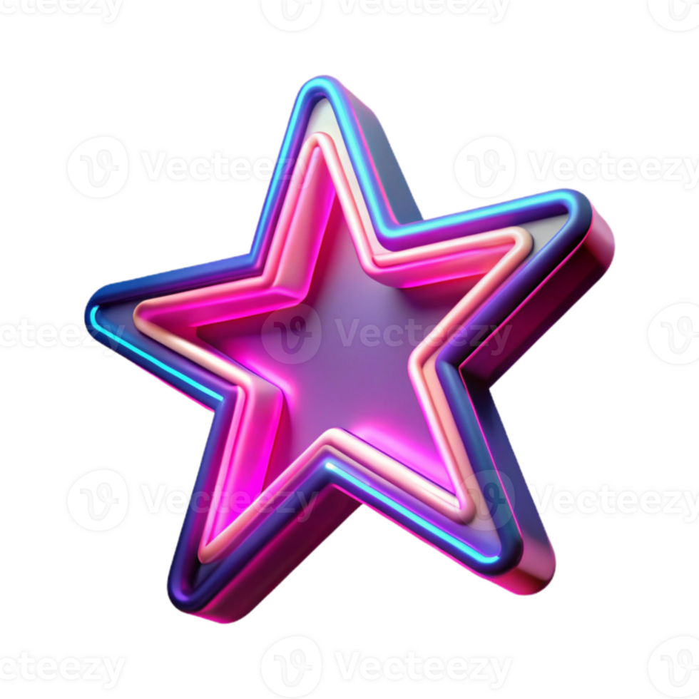 elegant abstract Neon Star 3D Render 4K png