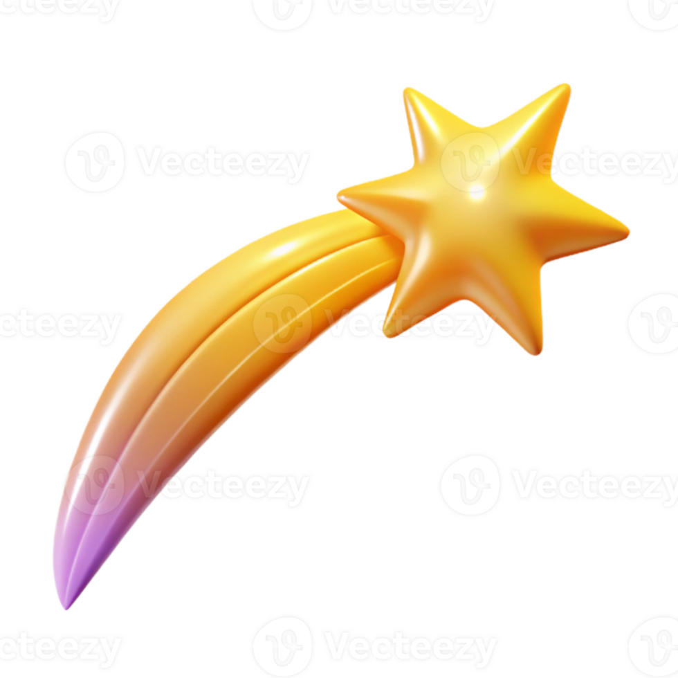 vibrant modern 3D Golden Star Trail Illustration premium png