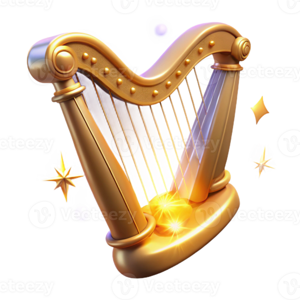 magnificent abstract Golden Harp 3D Illustration professional png