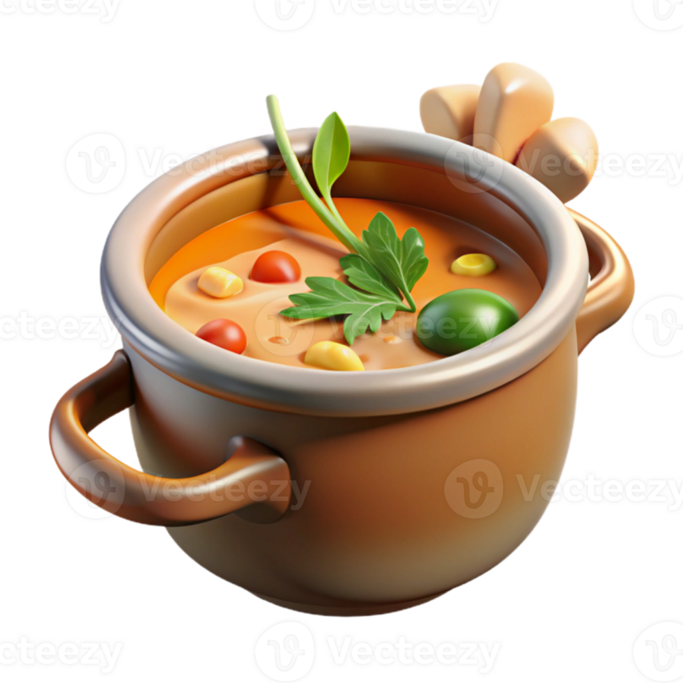 stunning abstract 3D Render of Vegetable Soup in Pot genuine png