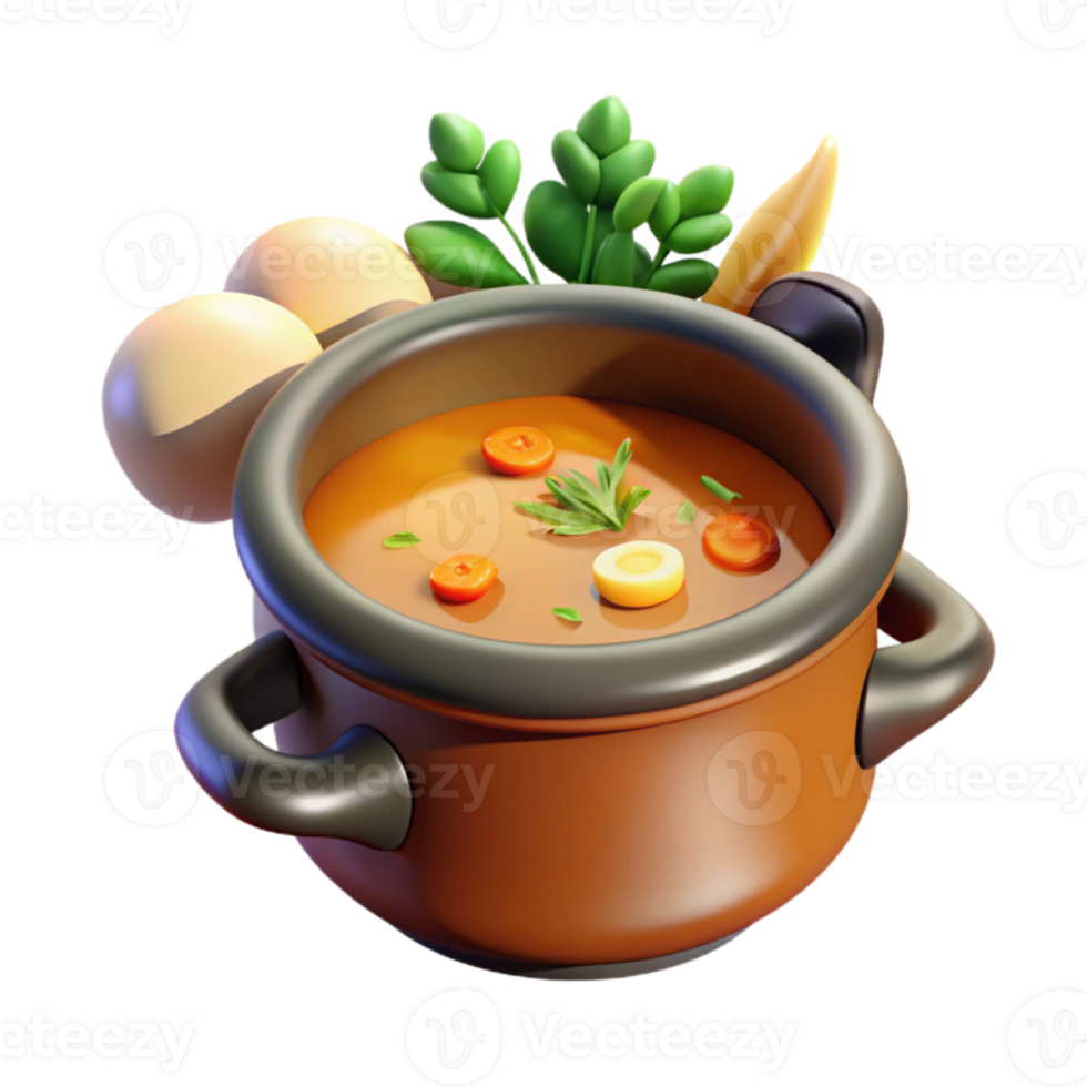 wonderful abstract 3D Render of Vegetable Soup in Pot detailed png