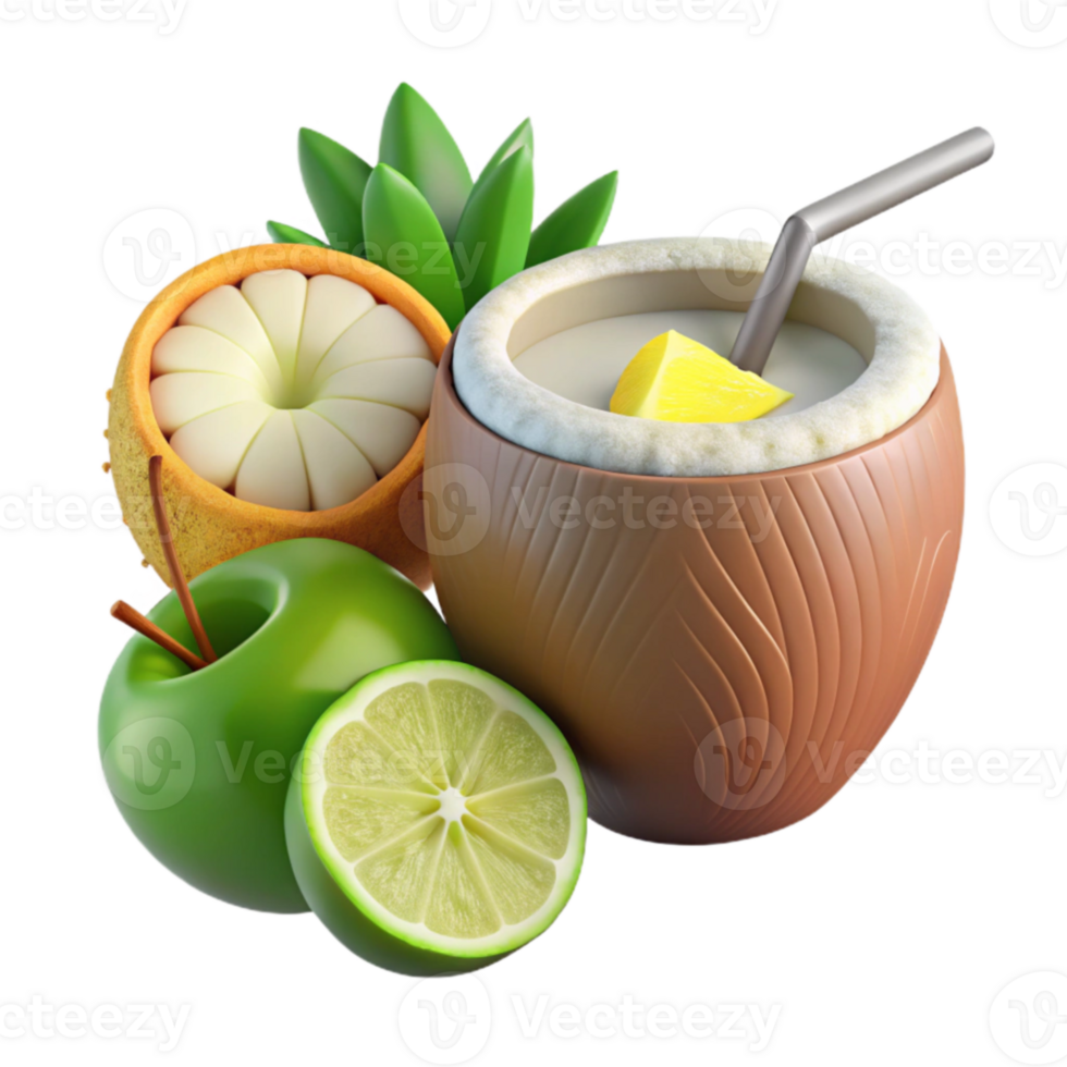 Tropical Fruit Drink in Coconut, Lime, Apple png