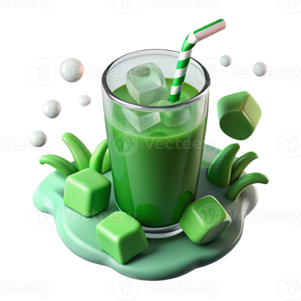 Refreshing Green Iced Drink with Cubes png