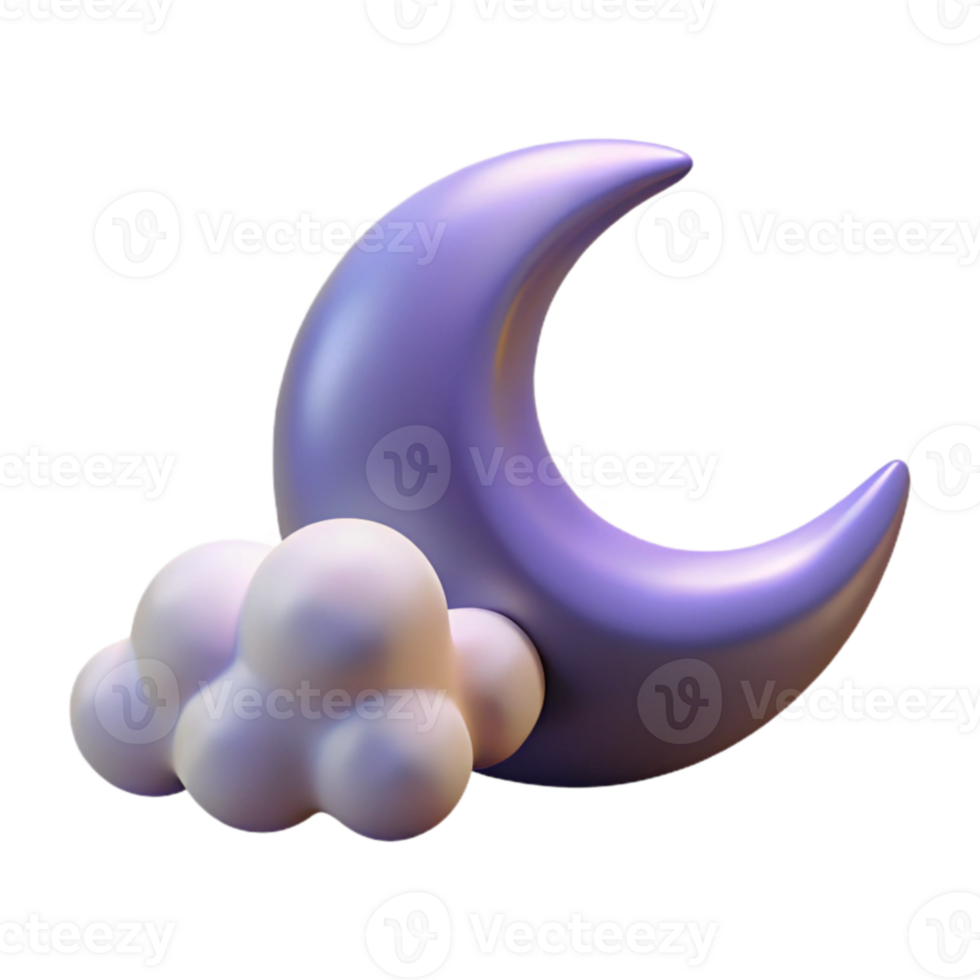 elegant traditional 3D Render Moon and Cloud Illustration authentic png