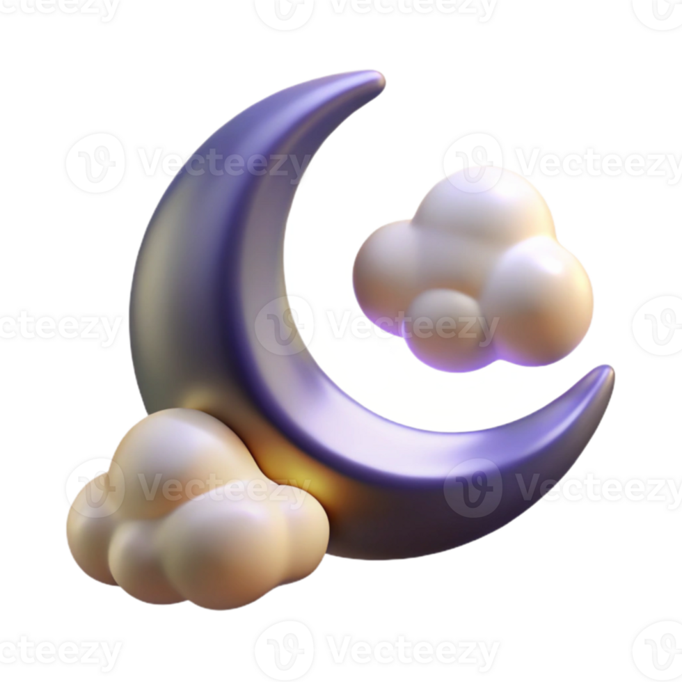 magnificent vintage Crescent Moon and Clouds 3D Render high resolution png