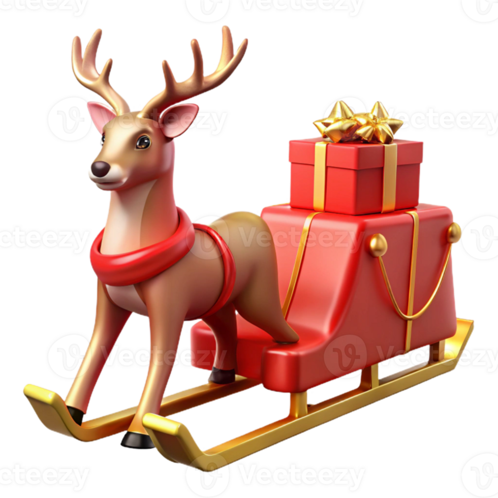 Reindeer Sleigh with Gift Festive 3D Render png