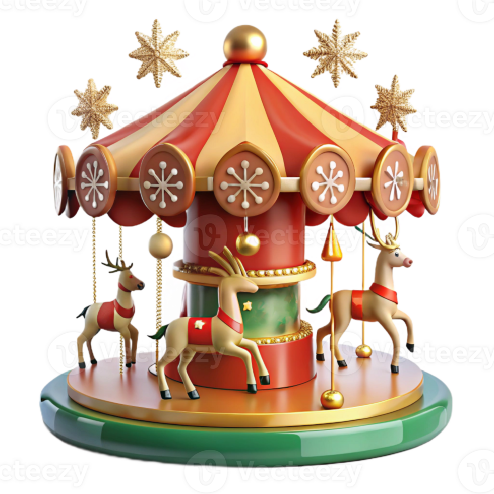 impressive rustic Christmas Reindeer Carousel 3D Render original png