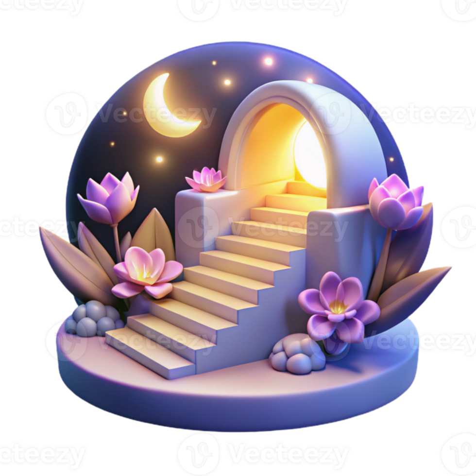 magnificent abstract 3D Night Garden Staircase Illustration high quality png