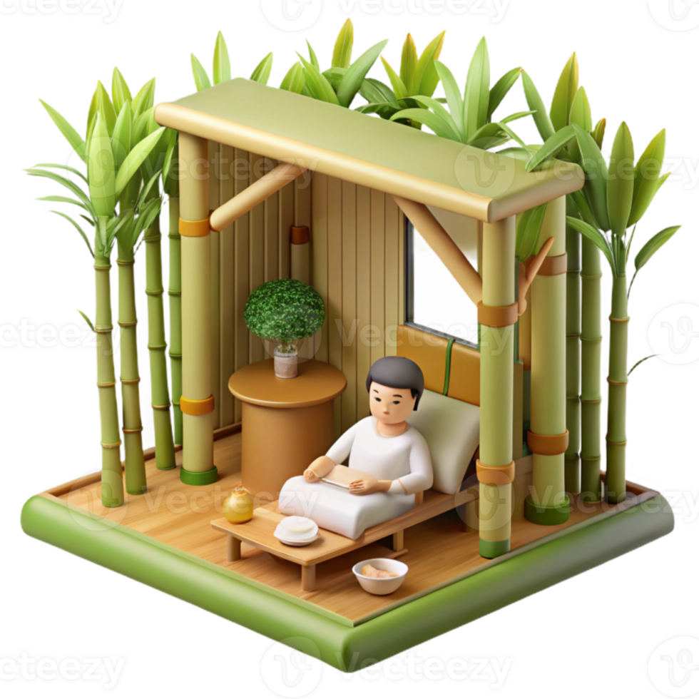Relaxing in a Bamboo Haven Tranquil 3D Render png