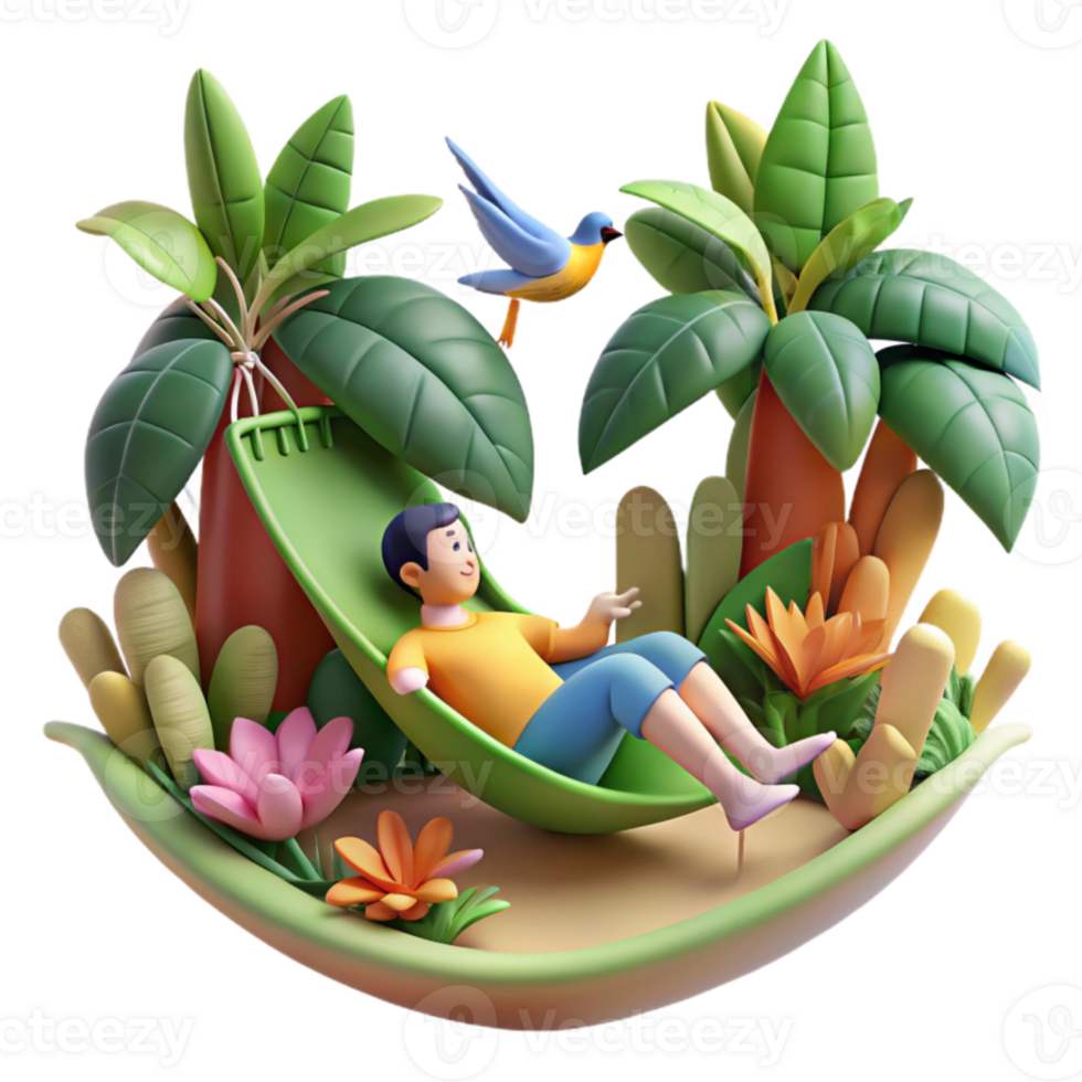 Relaxing in a Hammock Tropical Paradise Scene png